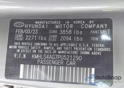 2023 Hyundai Elantra Sel z USA, uszkodzony, nr VIN KMHLS4AG7PU521290